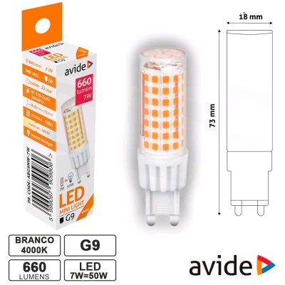 LÂMPADA LED G9 7W 230V 4000K 660LM AVIDE
