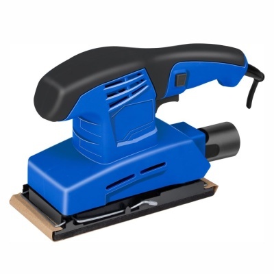 Lixadora elétrica azul e preta com base retangular