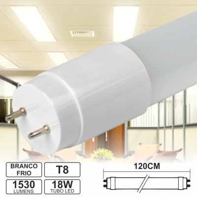 Lâmpada tubular LED T8 branca fria 120 cm 18W