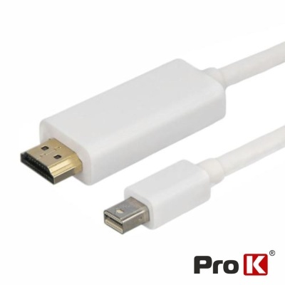 Cabo branco com conectores Mini DisplayPort e HDMI e logo Pro K