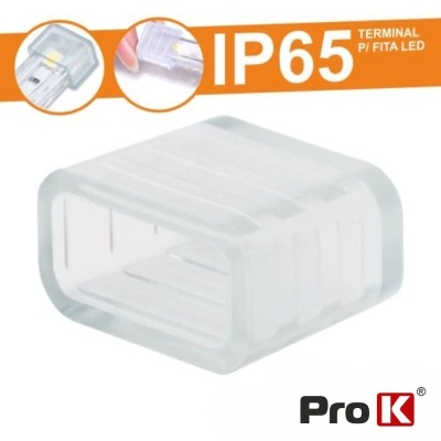 Terminal transparente para fita LED com texto IP65 e logotipo Pro K