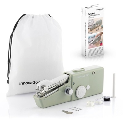 Máquina de costura manual cinza claro com acessórios e saco branco InnovaGoods