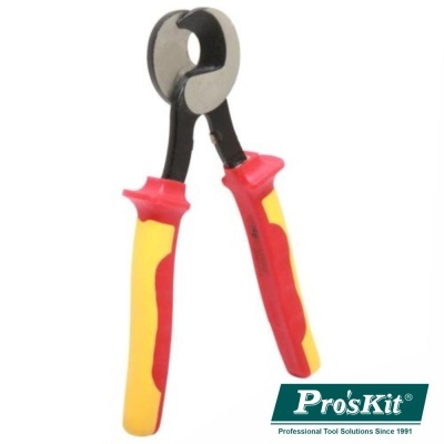 Alicate de corte com cabo amarelo e vermelho e lâmina metálica