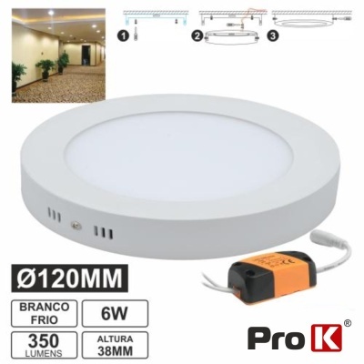 Luz LED redonda branca 120mm 6W com componente eletrónico