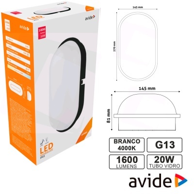 Embalagem da luminária LED avide G13 20W 1600 lúmens 4000K