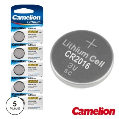 Pack de 5 pilhas de lítio Camelion CR2016 3V com logotipo