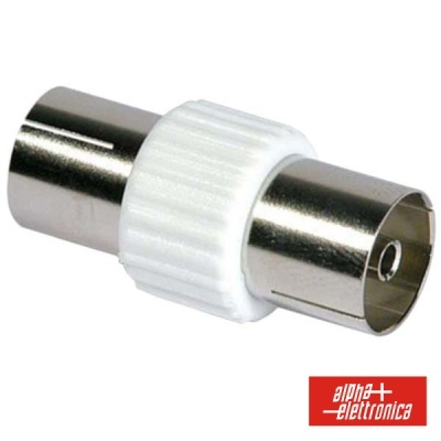 Adaptador coaxial com conector fêmea-fêmea e peça central em plástico branco