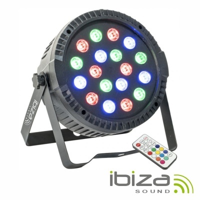 Luz LED redonda preta Ibiza Sound com LEDs coloridos e controlo remoto multicolorido