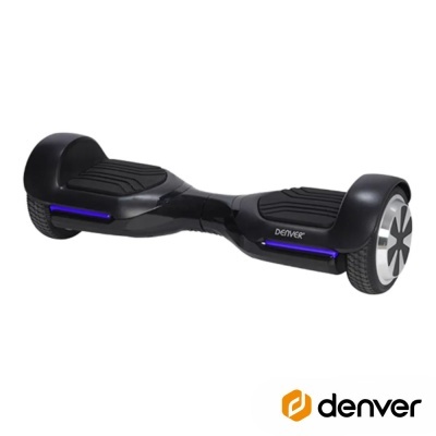Hoverboard preto com luzes azuis e logótipo DENVER