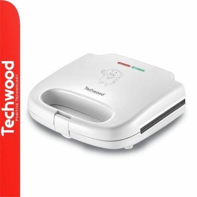 Sanduicheira branca Techwood com luzes indicadoras e desenho de pão