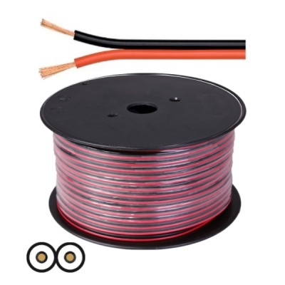 Bobina de cabo elétrico transparente com fios vermelho e preto