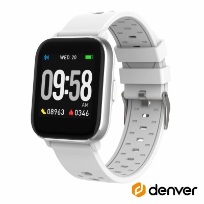Relógio inteligente branco Denver com ecrã digital colorido e bracelete em silicone