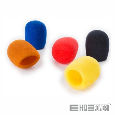 Cinco protetores de microfone coloridos em espuma