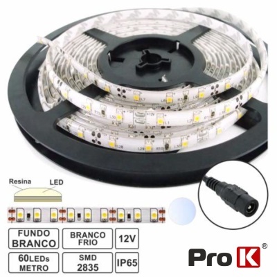 Fita LED branca fria com 60 LEDs por metro num carretel preto