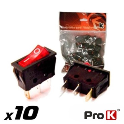 Interruptores tipo tecla preto e vermelho com embalagem Pro K