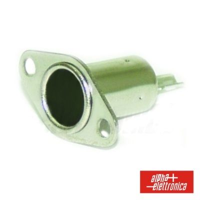 Tomada de entrada cilíndrica metálica com flange de fixação e terminais elétricos