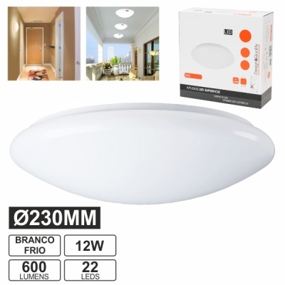 PAINEL LED REDONDO APLIQUE C 22 LEDS 12W 23CM 6400K 600L