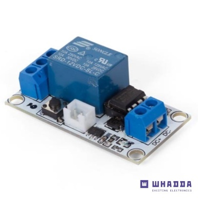 Placa eletrónica com relé azul e conetores azuis