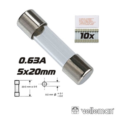 FUSÍVEL 5X20 FUSÃO RÁPIDA 0.63A (10X) VELLEMAN