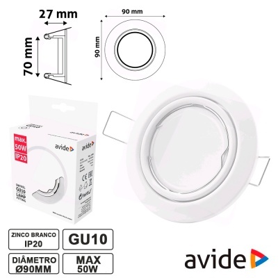 Reflector embutido branco redondo para lâmpada GU10 com embalagem
