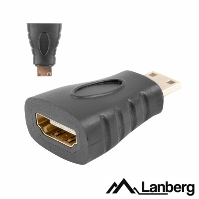 Adaptador HDMI Lanberg preto com conector metálico dourado