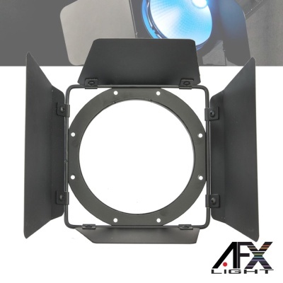 Barndoor preto para iluminação com quatro folhas articuladas e aro circular, logótipo AFX LIGHT
