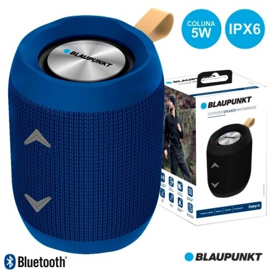 COLUNA BLUETOOTH PORTÁTIL BAT MIC FITA IPX6 AZUL BLAUPUNKT