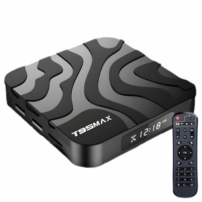 Decodificador multimédia preto T95MAX com comando à distância