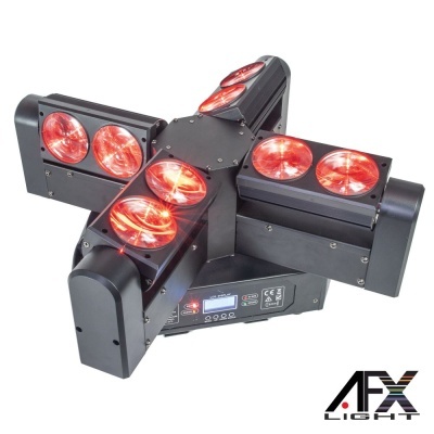 Dispositivo de luz profissional com luzes vermelhas e painel de controlo digital