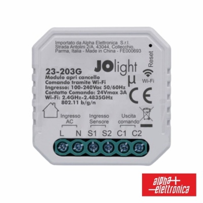 Módulo JoLight Wi-Fi com texto técnico e ligação eletrónica