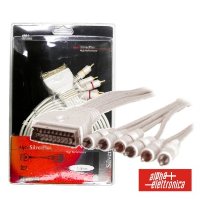 Cabo Alpha SilverPlus com conector SCART e RCA na embalagem