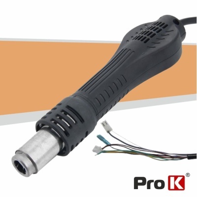 Soprador de ar quente preto com ponta metálica e fios coloridos expostos com logótipo Pro K