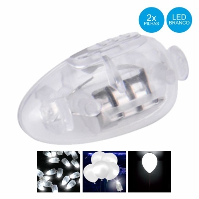 Luz LED branca oval transparente com indicação de pilhas e LED branco