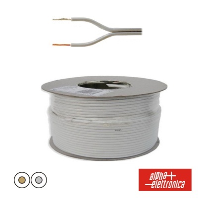 Rolo de fio elétrico branco com ponta cortada mostrando cobre