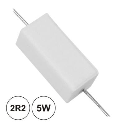 Resistor de potência retangular branco com fios metálicos