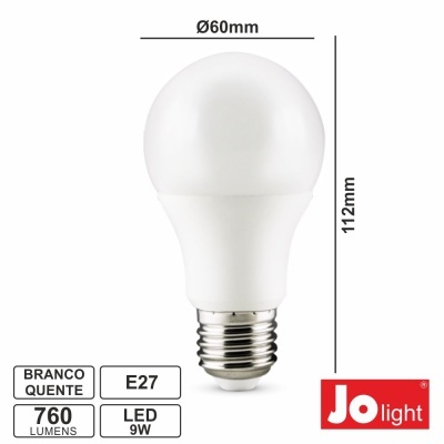 Lâmpada E27 9W 1224V Globo 2700K 760lm JOLIGHT