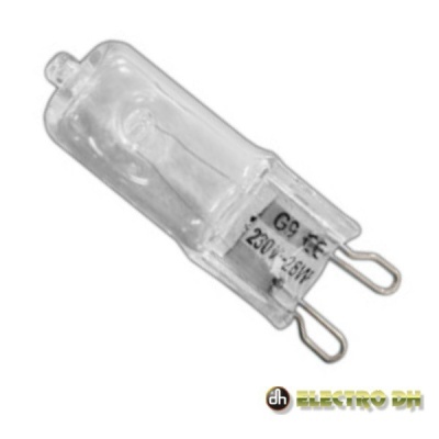 Lâmpada halogénea G9 transparente com texto impresso e logotipo ELECTRO DH