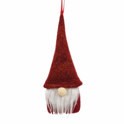 Enfeite decorativo de gnomo vermelho com barba branca e cordão para pendurar