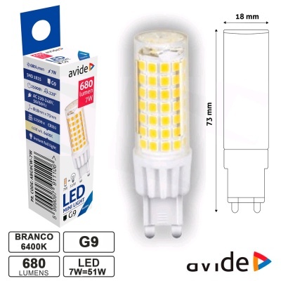 LÂMPADA LED G9 7W 230V 6400K 680LM AVIDE