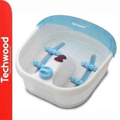 Bacia de massagem para pés Techwood branca e azul com rolos de massagem