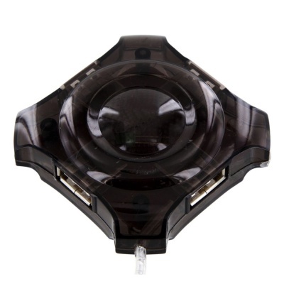 Hub USB quadrado preto translúcido com quatro portas USB