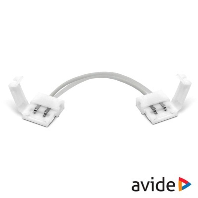 Conector de fita LED branco com cabo e clipes de segurança.
