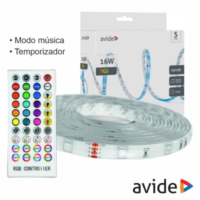 Kit Fita 150 LEDS 5050 RGB 12V 16Wm 5m IP65 AVIDE