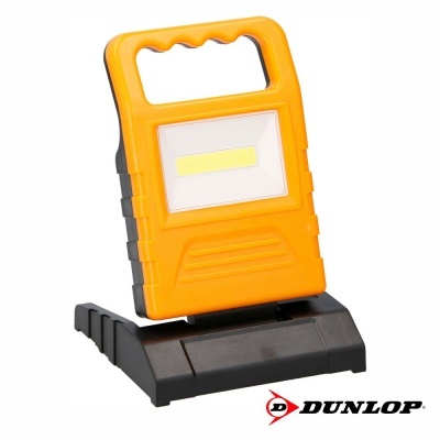 Lanterna de trabalho portátil Dunlop amarela com base preta e luz LED