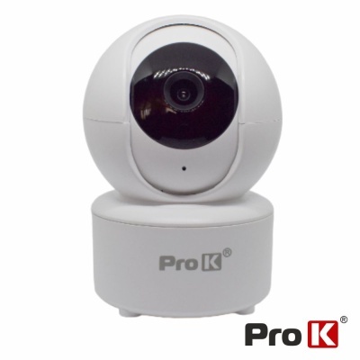 Câmara de segurança Pro K branca com lente preta e base cilíndrica