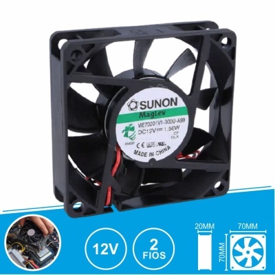 Ventoinha de computador preta SUNON 12V 70x70x20mm