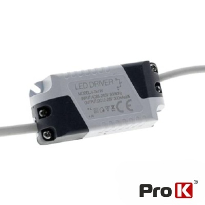 Transformador LED Pro K LK-12W cinzento e preto com cabos brancos.