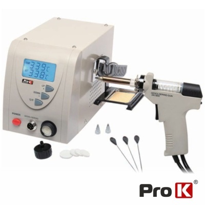 Equipamento de soldadura com visor digital azul e pistola desoldering