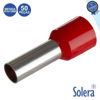 TERMINAL PONTEIRA ISOLADO Ø10x12MM 50X VERMELHO SOLERA