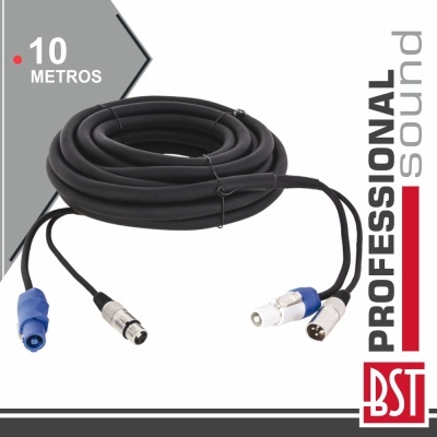 CABO DMX XLR 3P MACHO  XLR 3P FÊMEA + POWERCON 10M BST